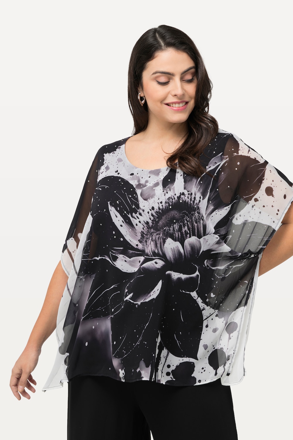 Große Größen Blusenshirt, Damen, schwarz, Größe: 50/52, Polyester/Viskose, Ulla Popken von Ulla Popken