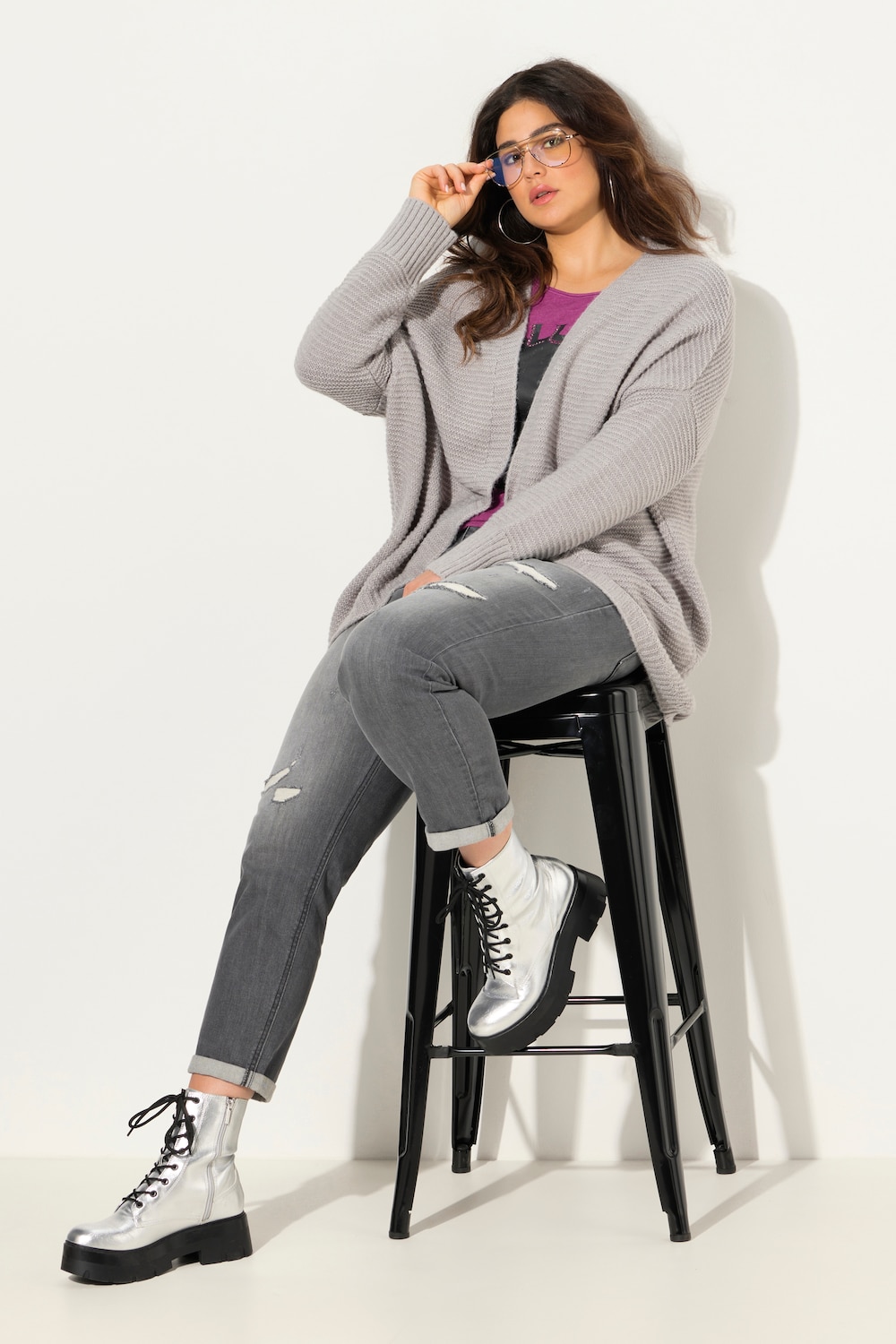 Große Größen Boyfriend-Jeans, Damen, grau, Größe: 50, Baumwolle, Ulla Popken von Ulla Popken