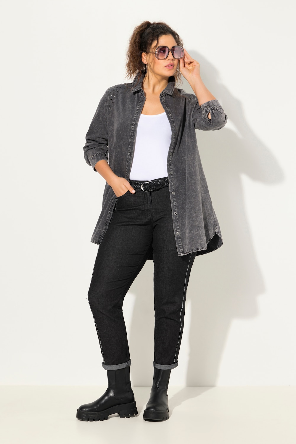 Große Größen Boyfriend-Jeans, Damen, schwarz, Größe: 58, Baumwolle/Polyester, Ulla Popken von Ulla Popken