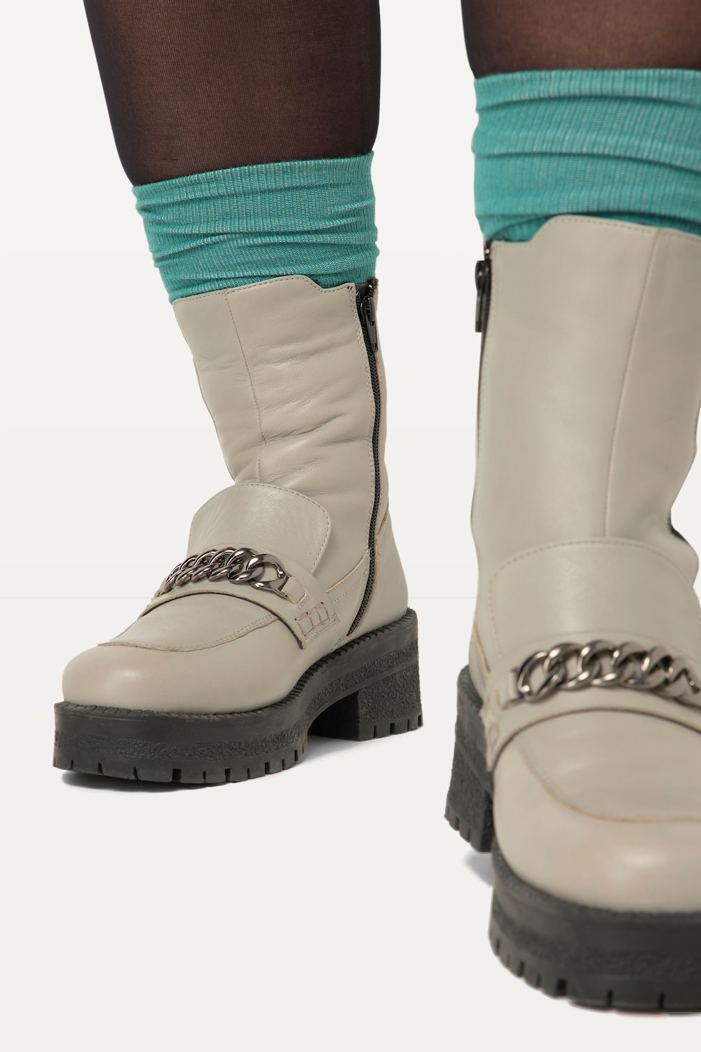 Große Größen Chelsea-Lederboots, Damen, grau, Größe: 38, Leder/Synthetische Fasern, Ulla Popken von Ulla Popken