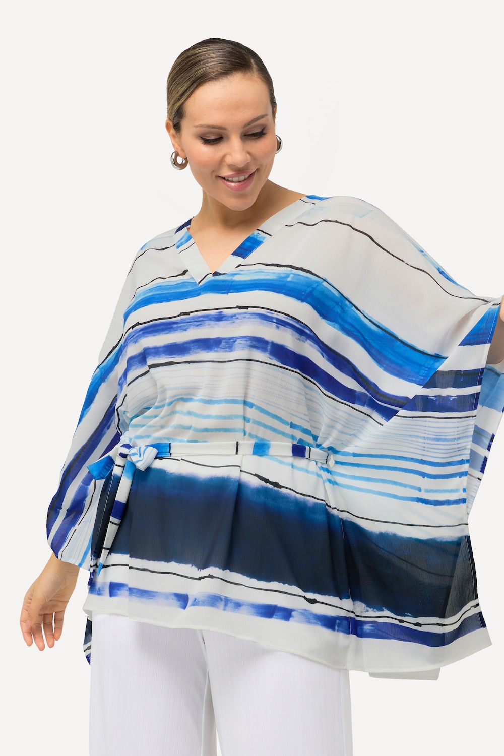 Große Größen Chiffon-Tunika, Damen, blau, Größe: 46/48, Polyester, Ulla Popken von Ulla Popken