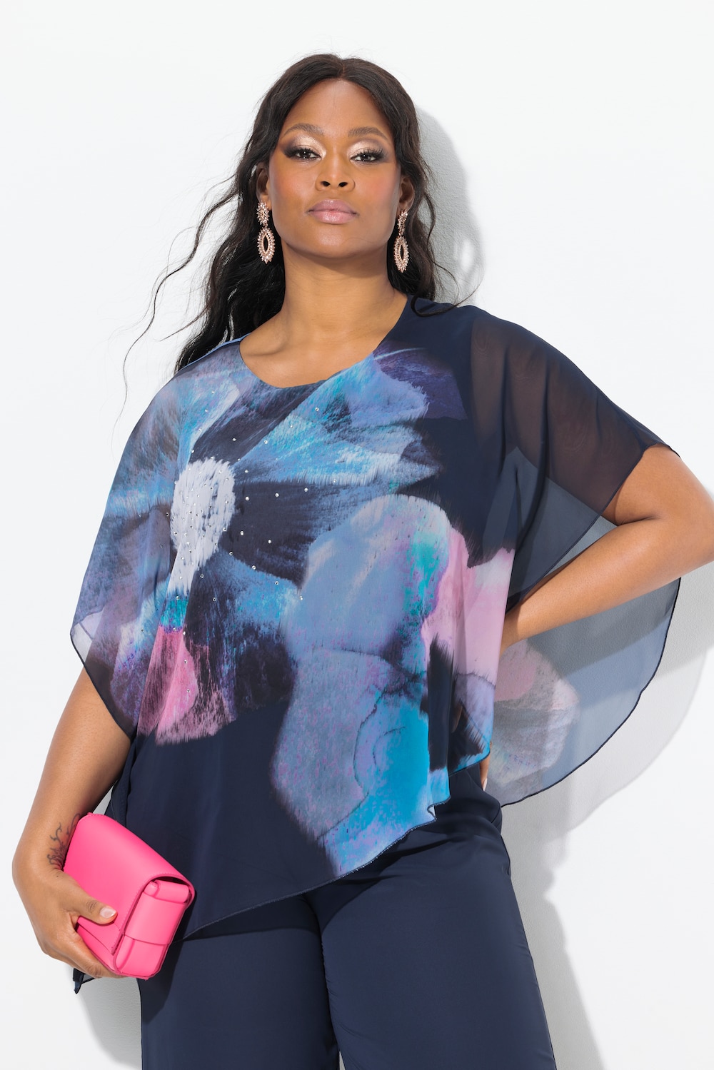 Große Größen Chiffonbluse, Damen, blau, Größe: 42/44, Polyester/Viskose, Ulla Popken von Ulla Popken