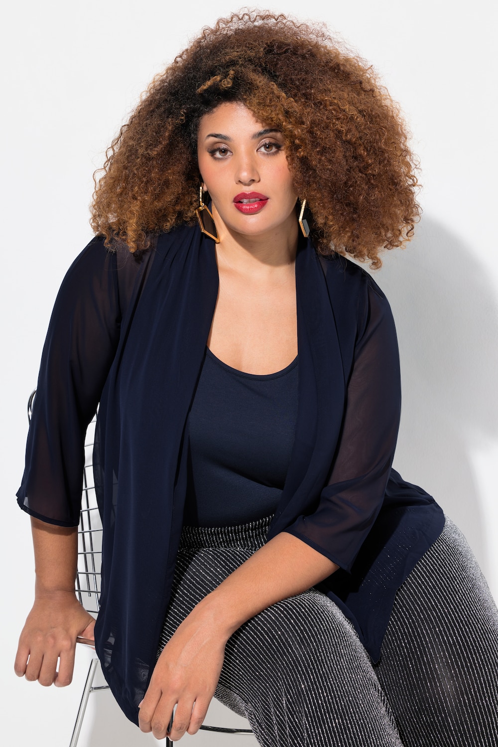 Große Größen Chiffonjacke, Damen, blau, Größe: 58/60, Polyester, Ulla Popken von Ulla Popken