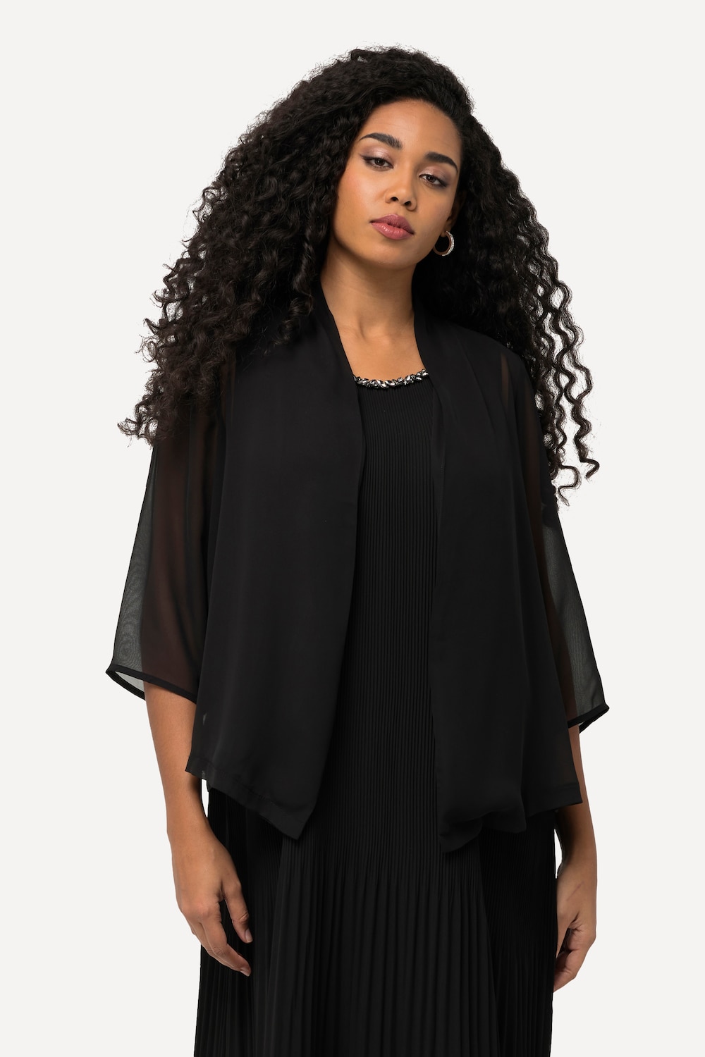 Große Größen Chiffonjacke, Damen, schwarz, Größe: 50/52, Polyester, Ulla Popken von Ulla Popken