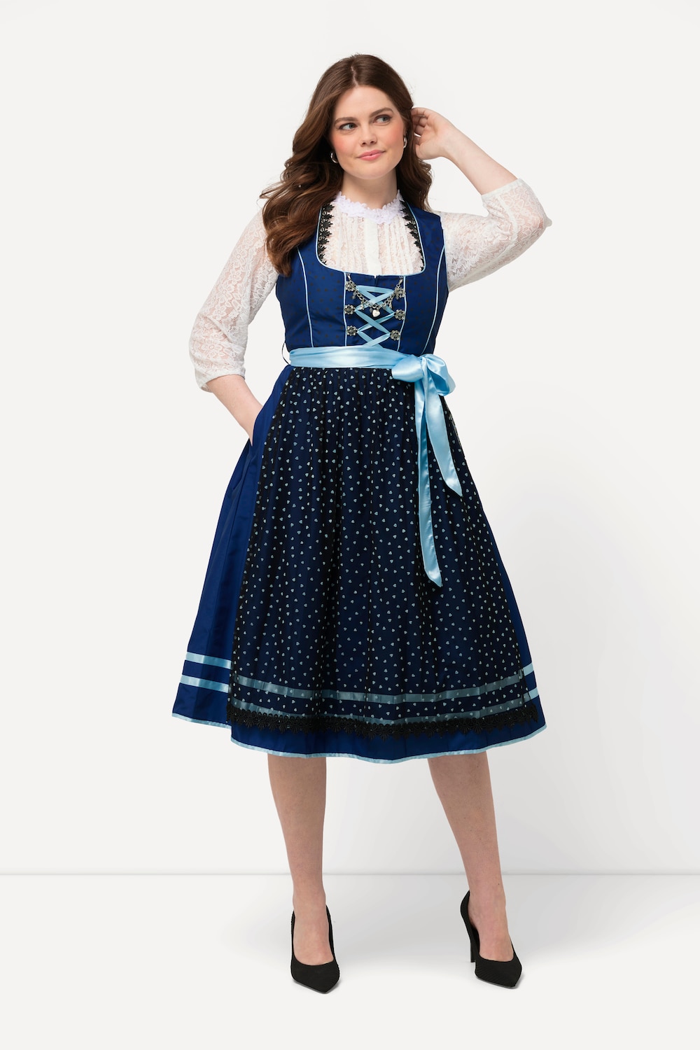 Große Größen Dirndl, Damen, blau, Größe: 42, Polyester/Baumwolle, Ulla Popken von Ulla Popken