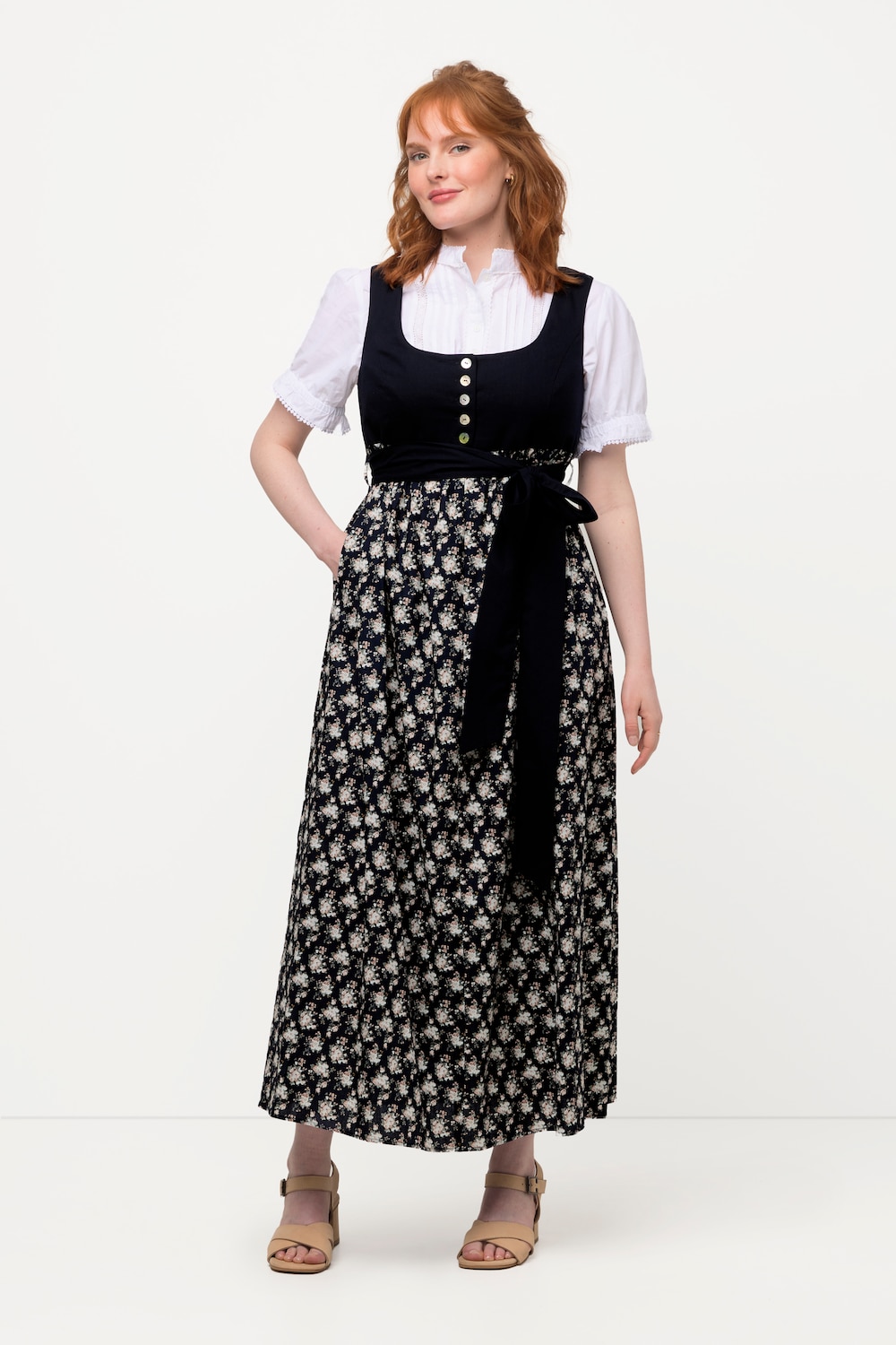 Große Größen Dirndl, Damen, blau, Größe: 44, Baumwolle/Polyester/Leinen, Ulla Popken von Ulla Popken