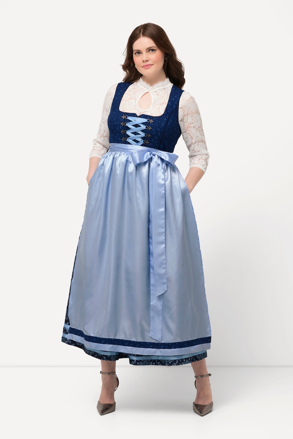 Große Größen Dirndl, Damen, blau, Größe: 54, Polyester/Baumwolle/Viskose, Ulla Popken von Ulla Popken