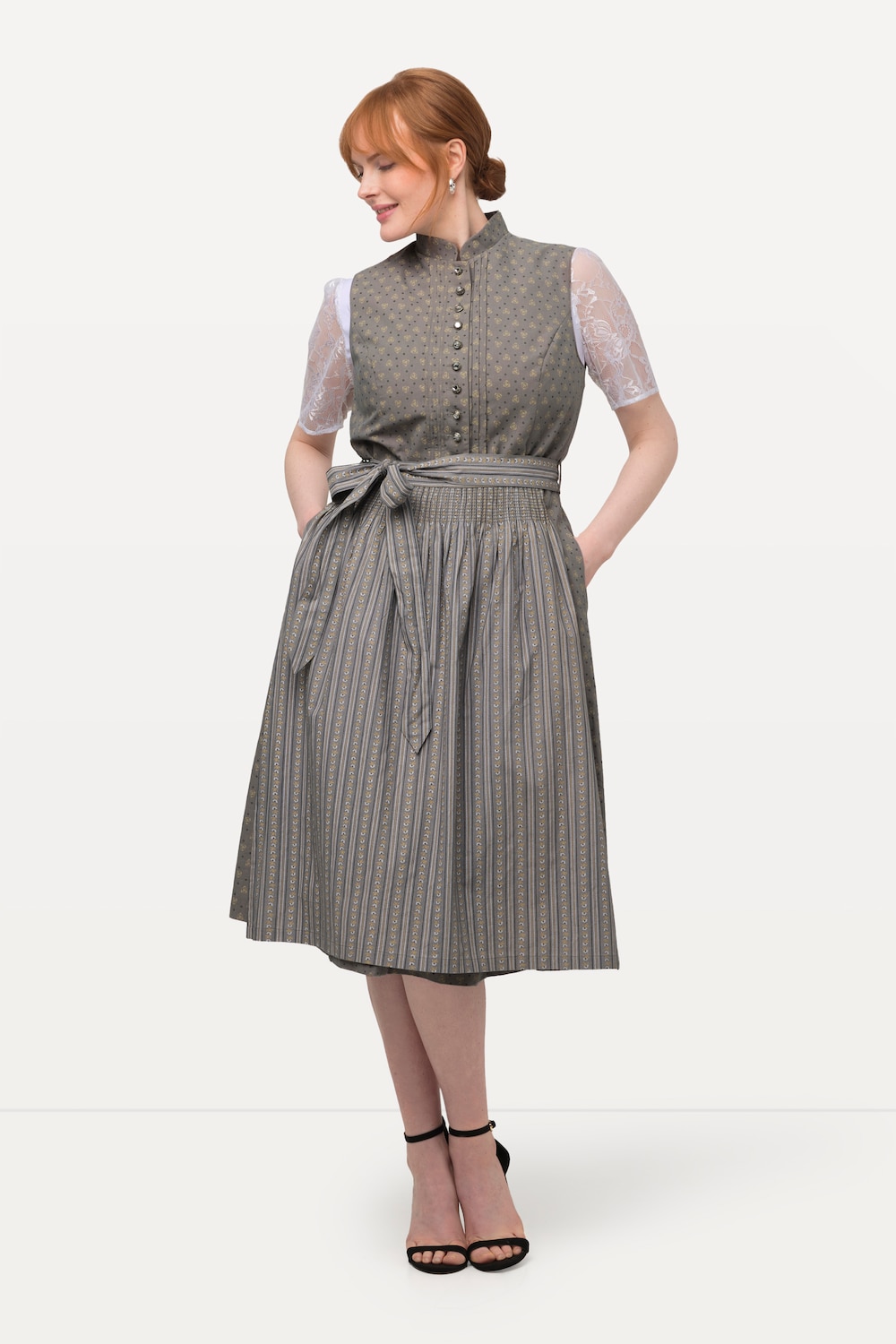 Große Größen Dirndl, Damen, grau, Größe: 58, Polyester/Baumwolle, Ulla Popken von Ulla Popken
