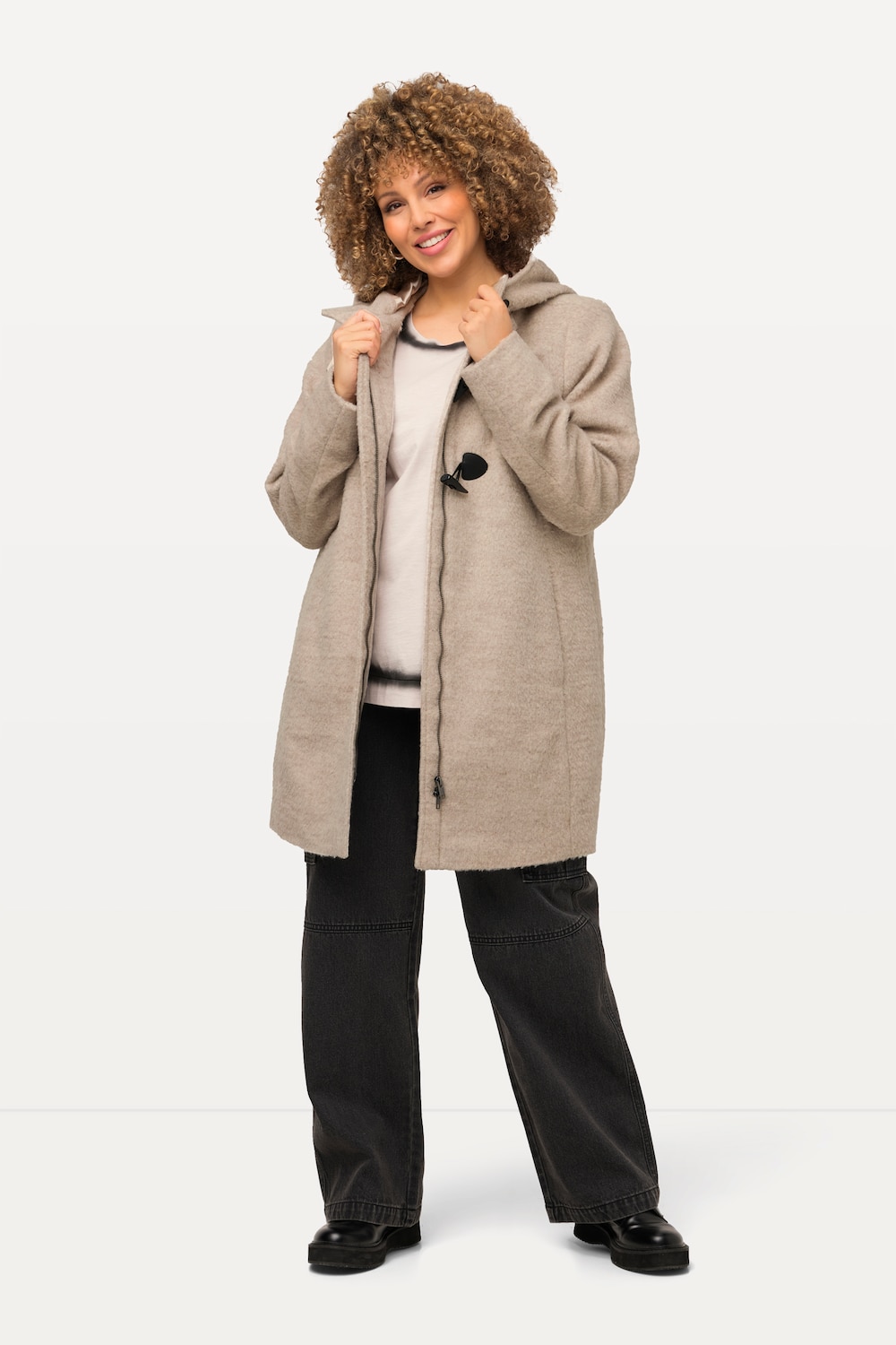 Große Größen Dufflecoat, Damen, beige, Größe: 42/44, Polyester/Wolle, Ulla Popken von Ulla Popken