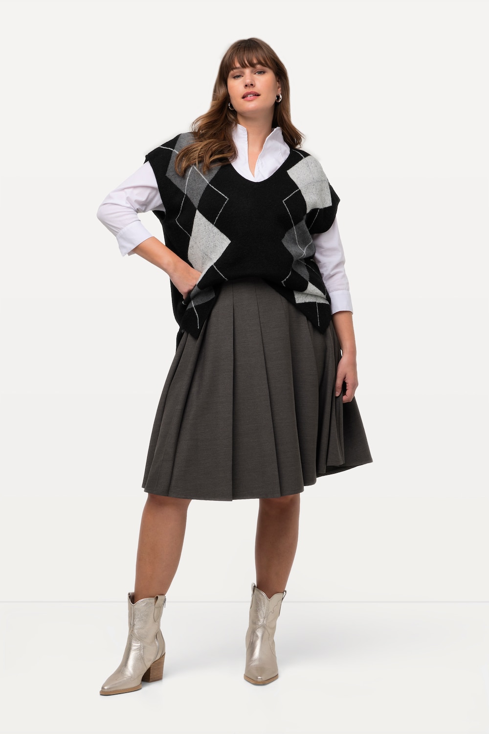 Große Größen Faltenrock, Damen, grau, Größe: 50/52, Polyester/Viskose, Ulla Popken von Ulla Popken