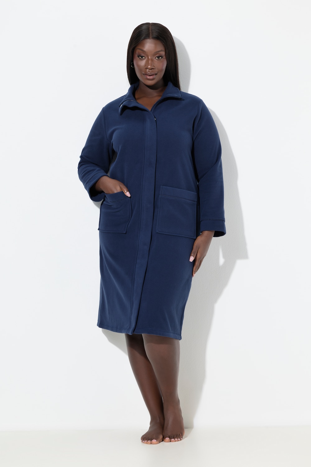 Große Größen Fleece-Bademantel, Damen, blau, Größe: 46/48, Polyester/Viskose, Ulla Popken von Ulla Popken