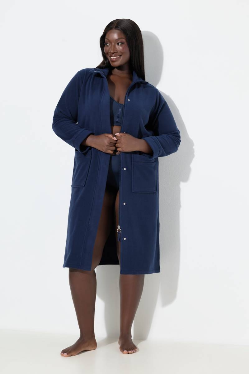 Große Größen Fleece-Bademantel, Damen, blau, Größe: 54/56, Polyester/Viskose, Ulla Popken von Ulla Popken