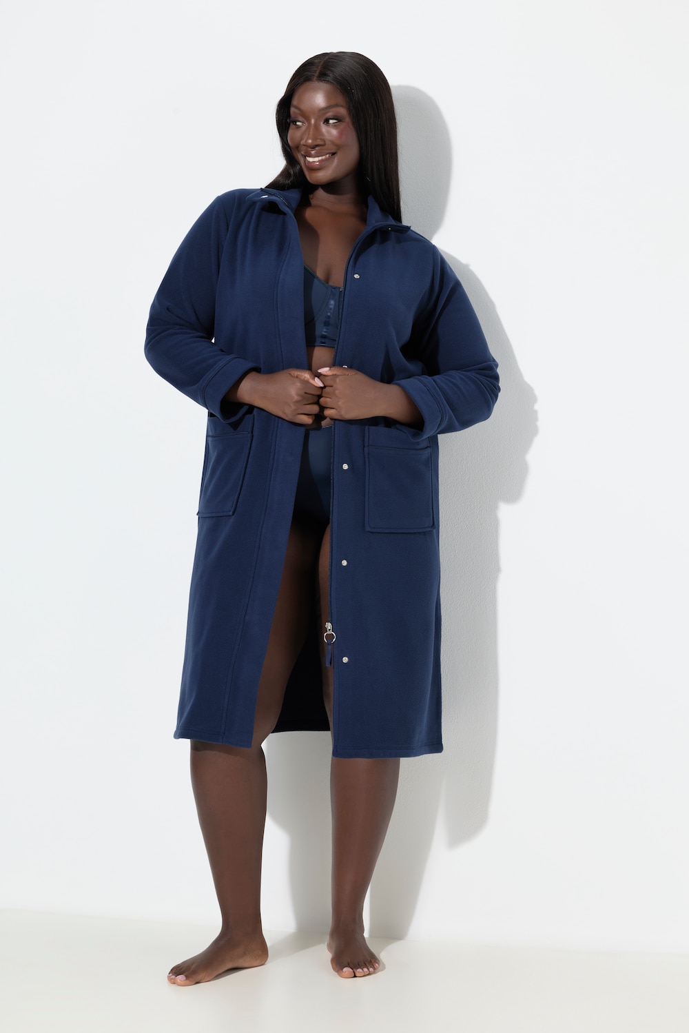 Große Größen Fleece-Bademantel, Damen, blau, Größe: 62/64, Polyester/Viskose, Ulla Popken von Ulla Popken