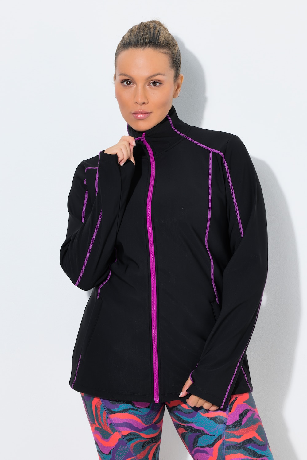 Große Größen Funktions-Sweatjacke, Damen, schwarz, Größe: 42/44, Polyester/Synthetische Fasern/Elasthan, Ulla Popken von Ulla Popken