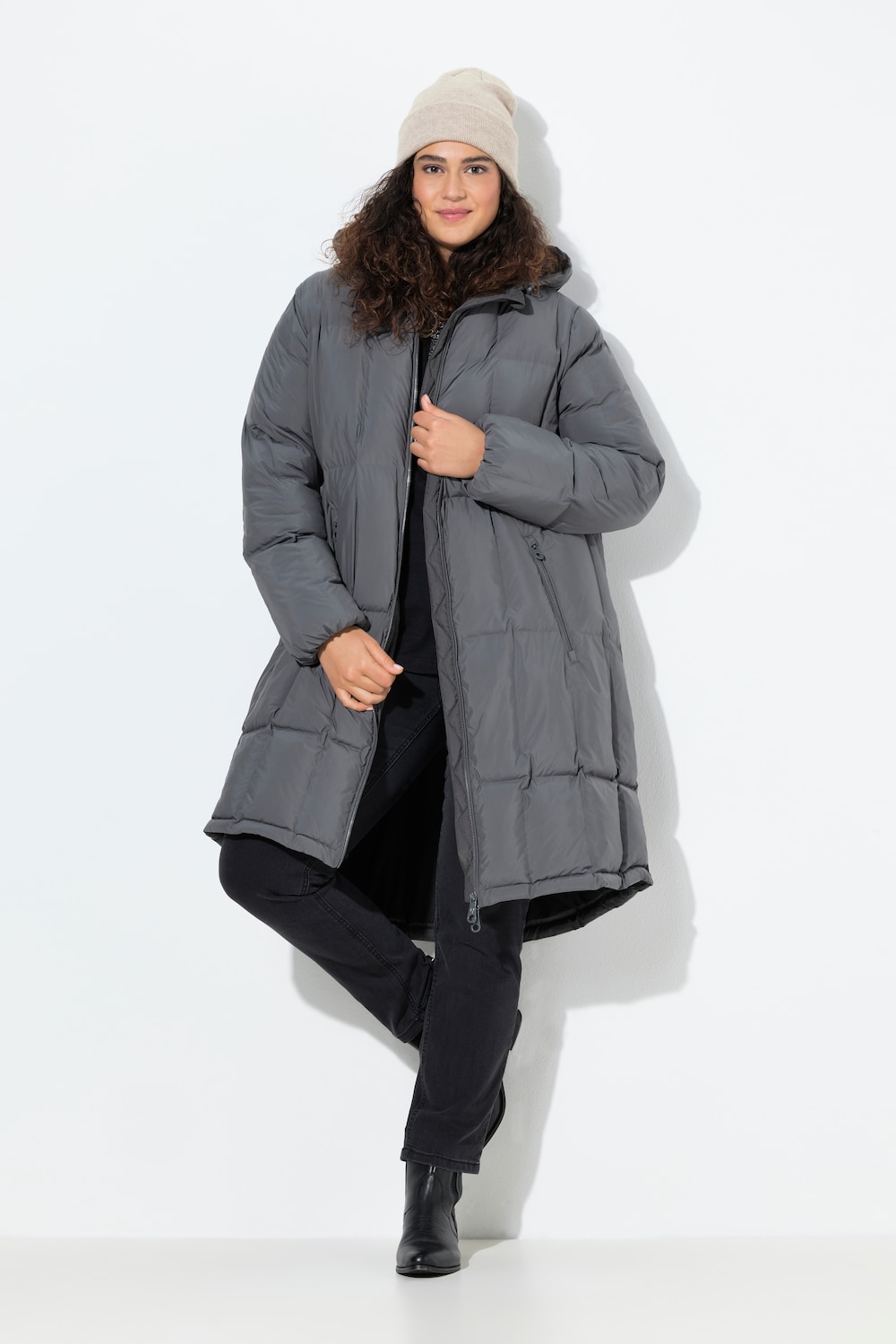 Große Größen HYPRAR Leichtstepp-Mantel, Damen, grau, Größe: 50/52, Polyester, Ulla Popken von Ulla Popken