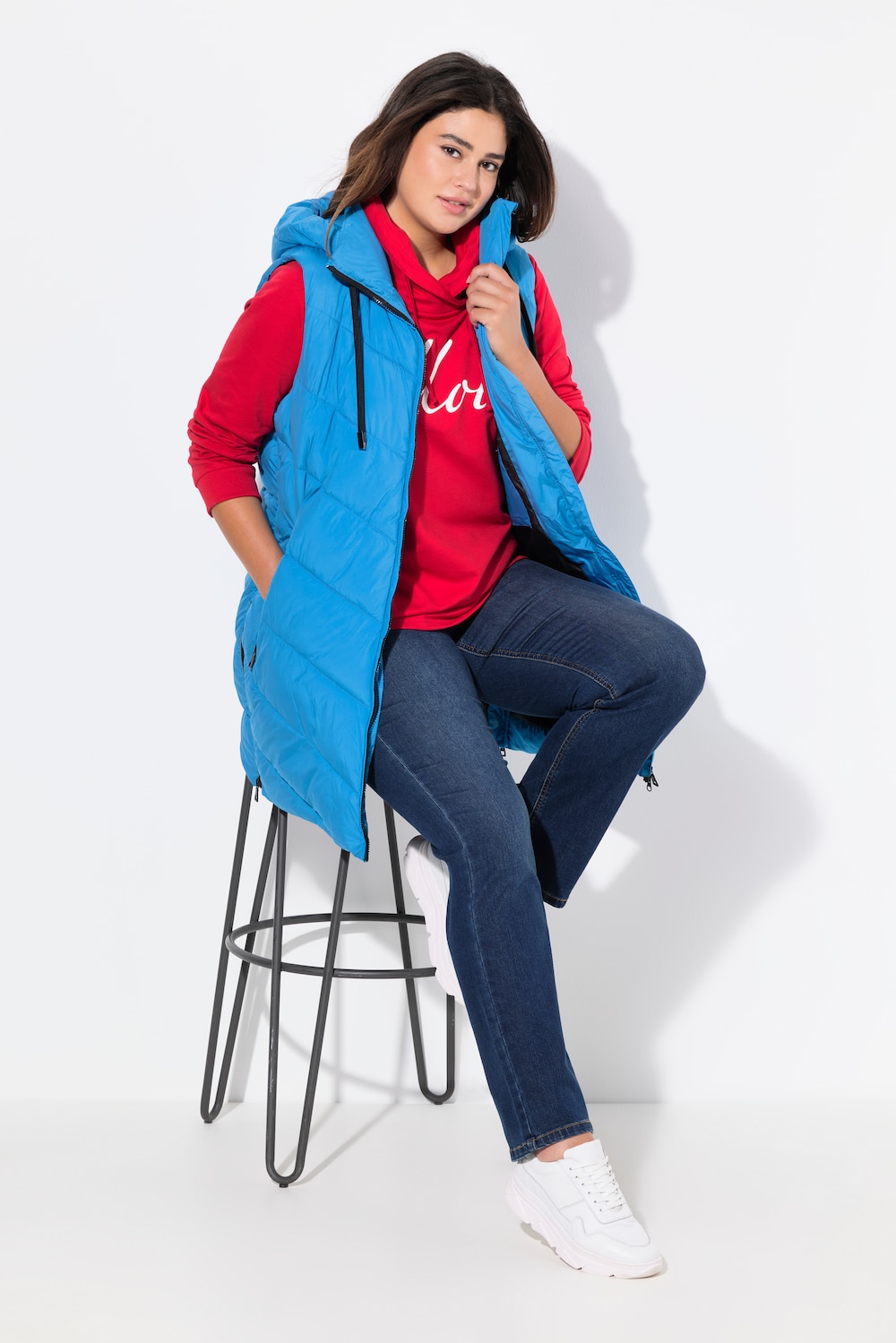 Große Größen HYPRAR Long-Steppweste, Damen, blau, Größe: 50/52, Polyester/Synthetische Fasern, Ulla Popken von Ulla Popken