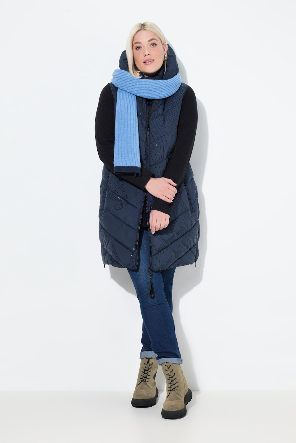 Große Größen HYPRAR Long-Steppweste, Damen, blau, Größe: 58/60, Polyester/Synthetische Fasern, Ulla Popken von Ulla Popken
