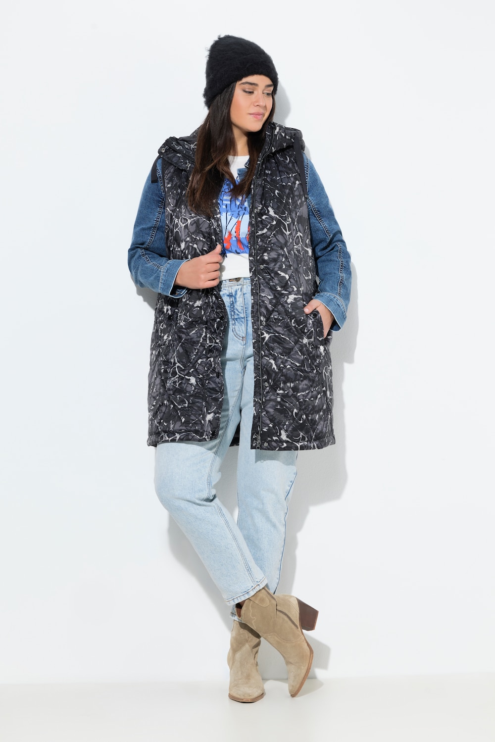 Große Größen HYPRAR Long-Steppweste, Damen, grau, Größe: 42/44, Polyester, Ulla Popken von Ulla Popken