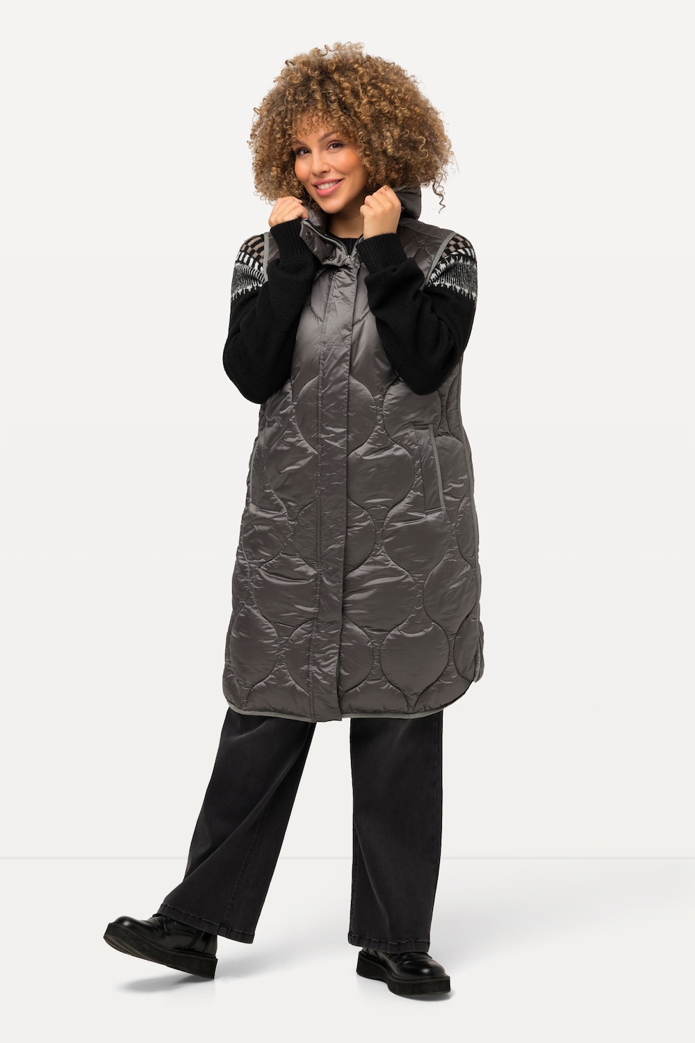 Große Größen HYPRAR Long-Steppweste, Damen, grau, Größe: 42/44, Polyester/Synthetische Fasern, Ulla Popken von Ulla Popken