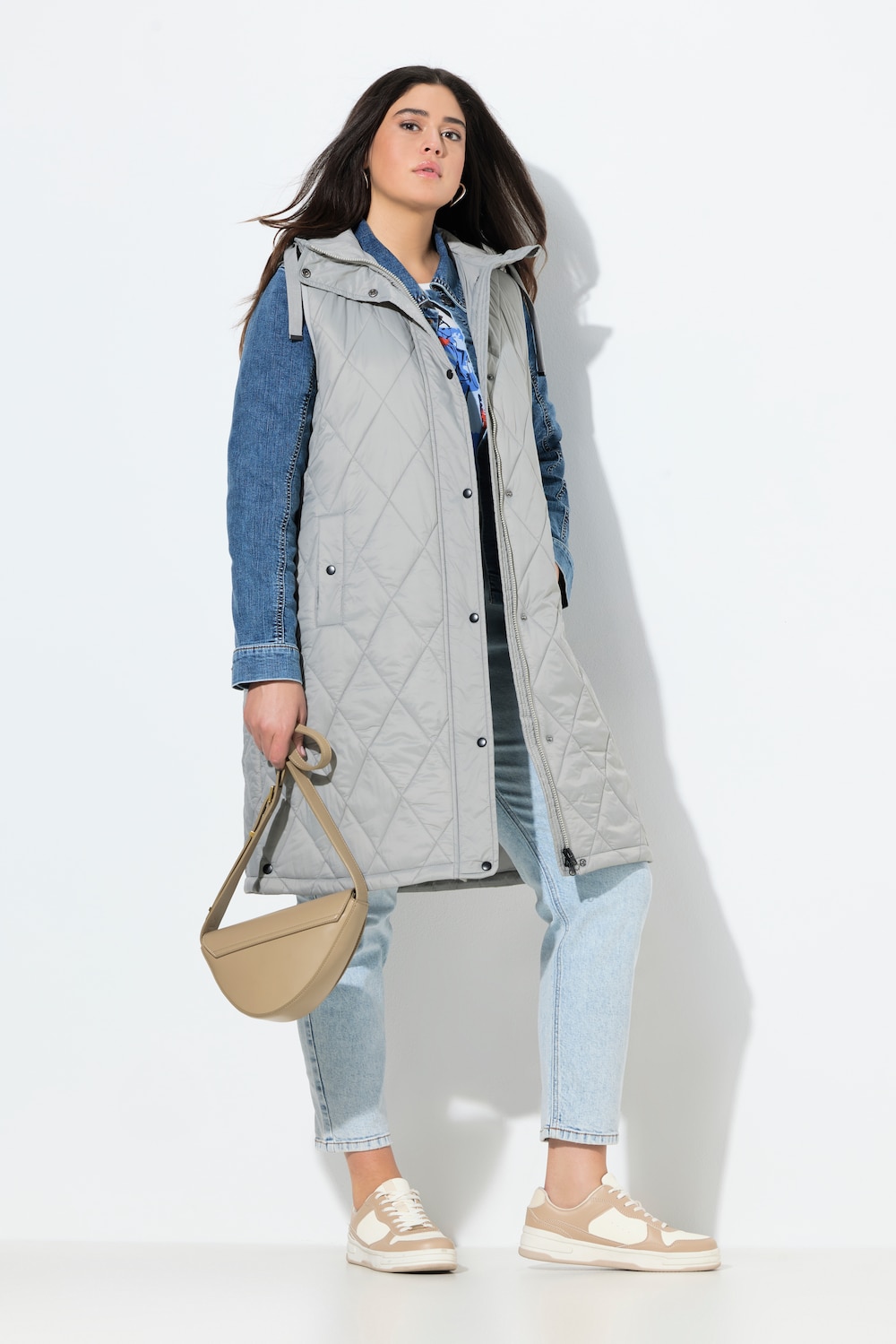 Große Größen HYPRAR Long-Steppweste, Damen, grau, Größe: 46/48, Polyester/Synthetische Fasern, Ulla Popken von Ulla Popken
