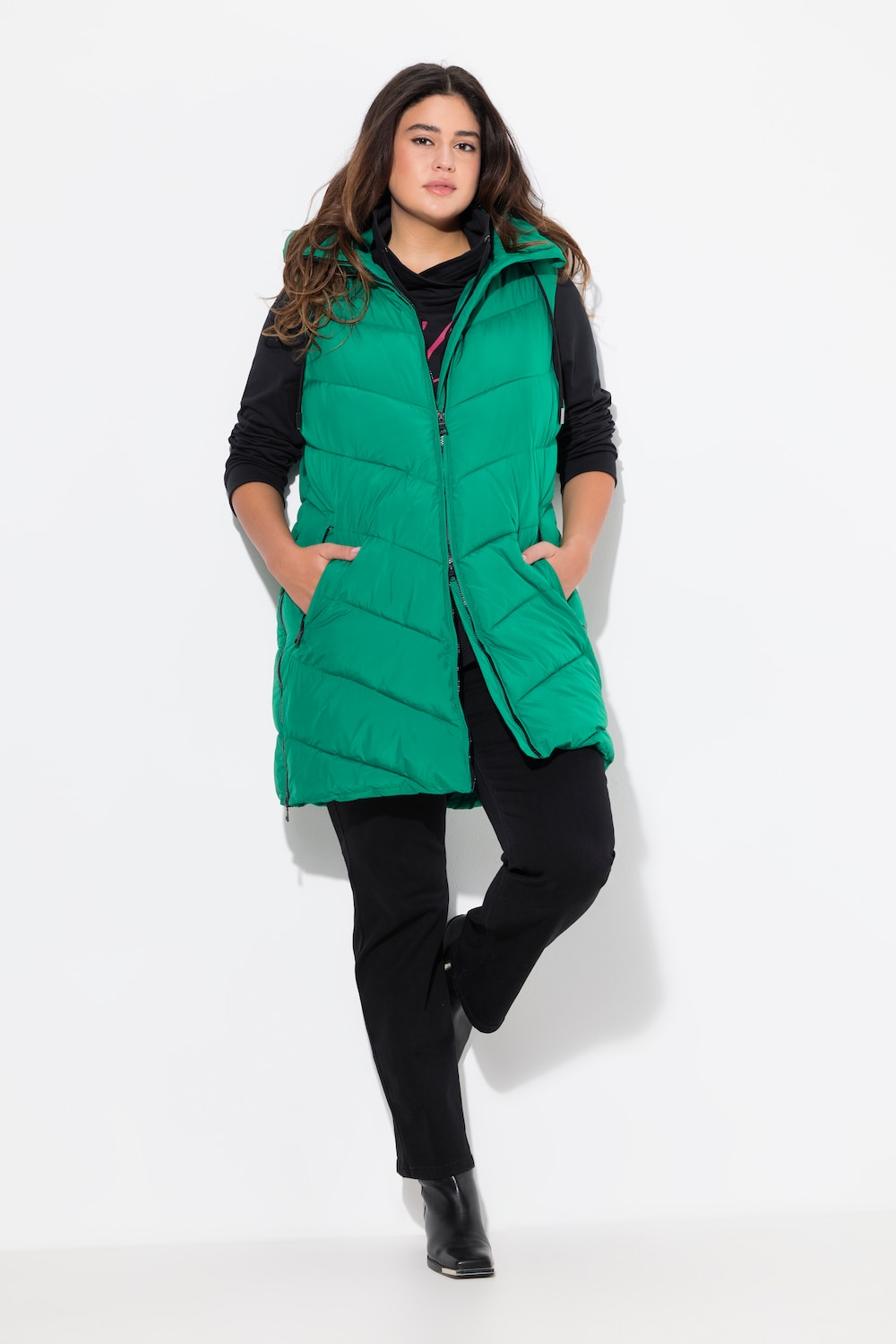 Große Größen HYPRAR Long-Steppweste, Damen, grün, Größe: 46/48, Polyester/Synthetische Fasern, Ulla Popken von Ulla Popken