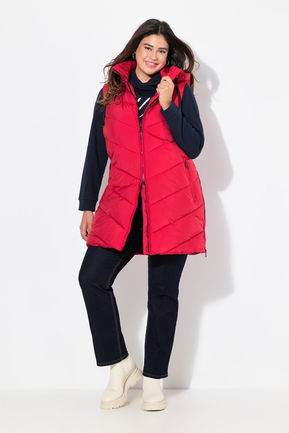 Große Größen HYPRAR Long-Steppweste, Damen, rot, Größe: 50/52, Polyester/Synthetische Fasern, Ulla Popken von Ulla Popken