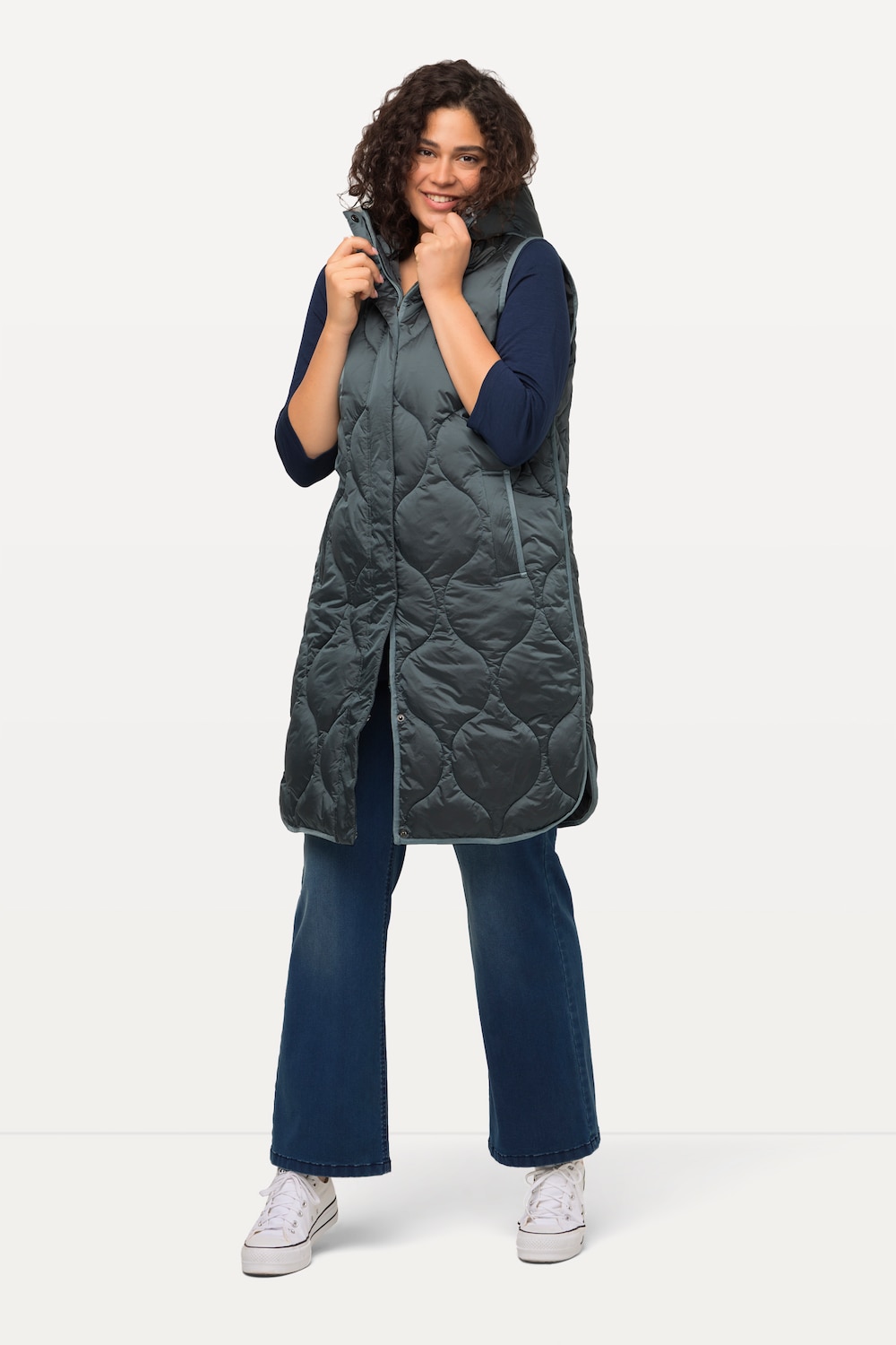 Große Größen HYPRAR Long-Steppweste, Damen, türkis, Größe: 50/52, Polyester/Synthetische Fasern, Ulla Popken von Ulla Popken