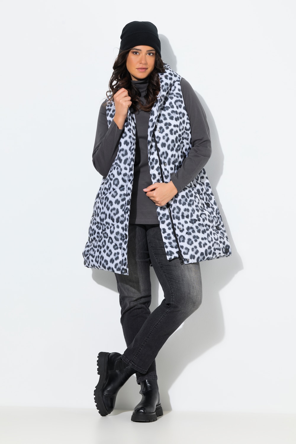 Große Größen HYPRAR Long-Steppweste mit Druck, Damen, weiß, Größe: 62/64, Polyester, Ulla Popken von Ulla Popken