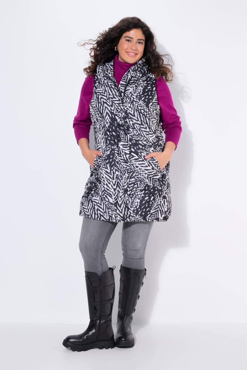 Große Größen HYPRAR Long-Steppweste mit Druck, Damen, schwarz, Größe: 42/44, Polyester, Ulla Popken von Ulla Popken