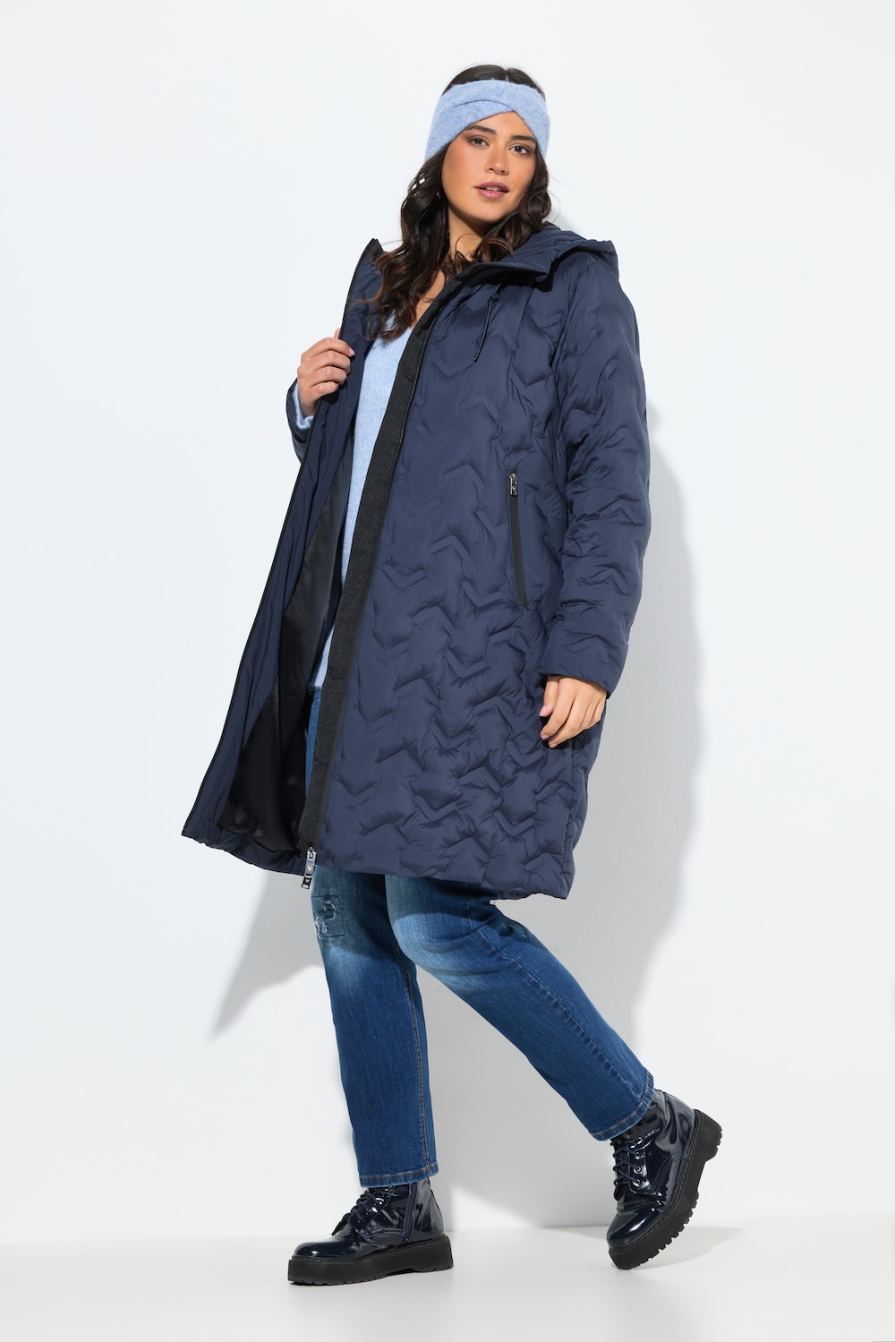 Große Größen HYPRAR Steppmantel, Damen, blau, Größe: 50/52, Polyester, Ulla Popken von Ulla Popken