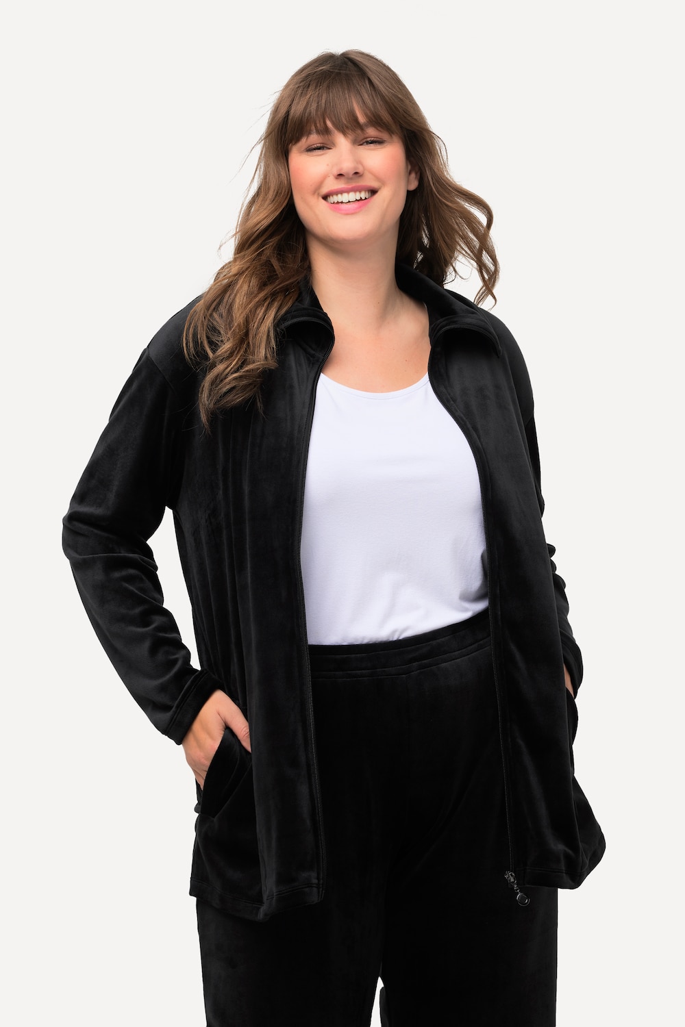 Große Größen Homewear-Jacke, Damen, schwarz, Größe: 50/52, Polyester, Ulla Popken von Ulla Popken