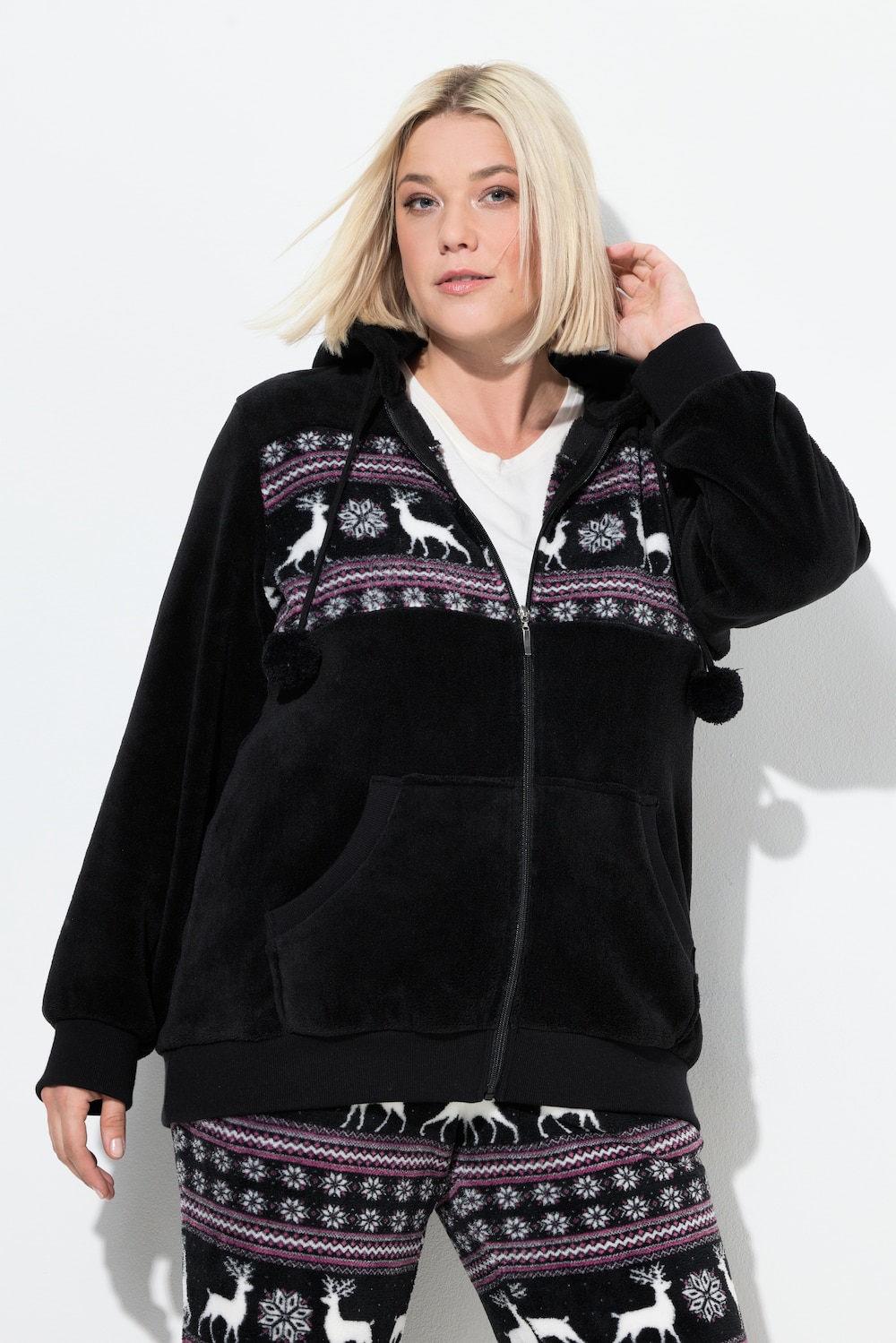 Große Größen Homewear-Jacke, Damen, schwarz, Größe: 54/56, Polyester, Ulla Popken von Ulla Popken