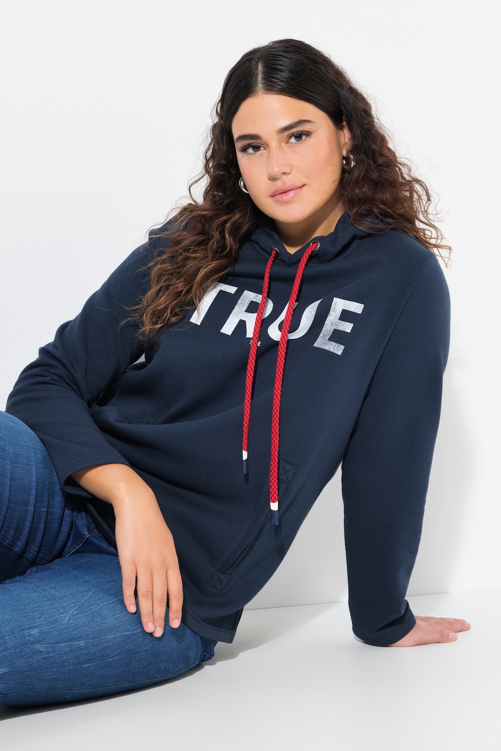 Große Größen Hoodie, Damen, blau, Größe: 46/48, Baumwolle, Ulla Popken von Ulla Popken
