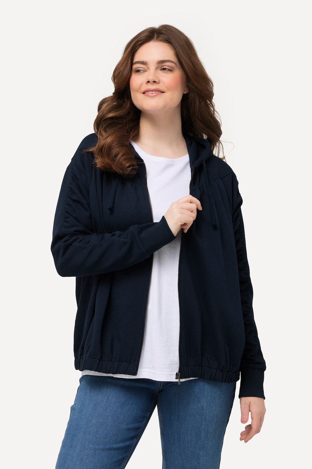 Große Größen Hoodie-Jacke, Damen, blau, Größe: 46/48, Baumwolle, Ulla Popken von Ulla Popken