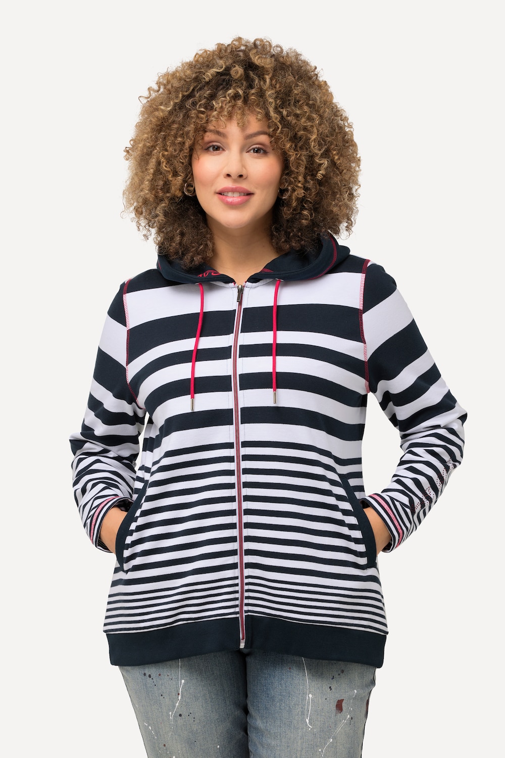 Große Größen Hoodie-Jacke, Damen, blau, Größe: 54/56, Baumwolle/Polyester, Ulla Popken von Ulla Popken