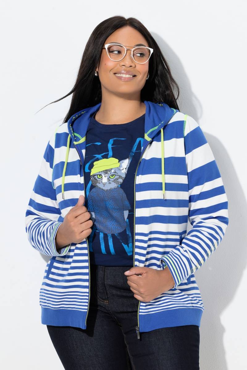 Große Größen Hoodie-Jacke, Damen, blau, Größe: 58/60, Baumwolle/Polyester, Ulla Popken von Ulla Popken