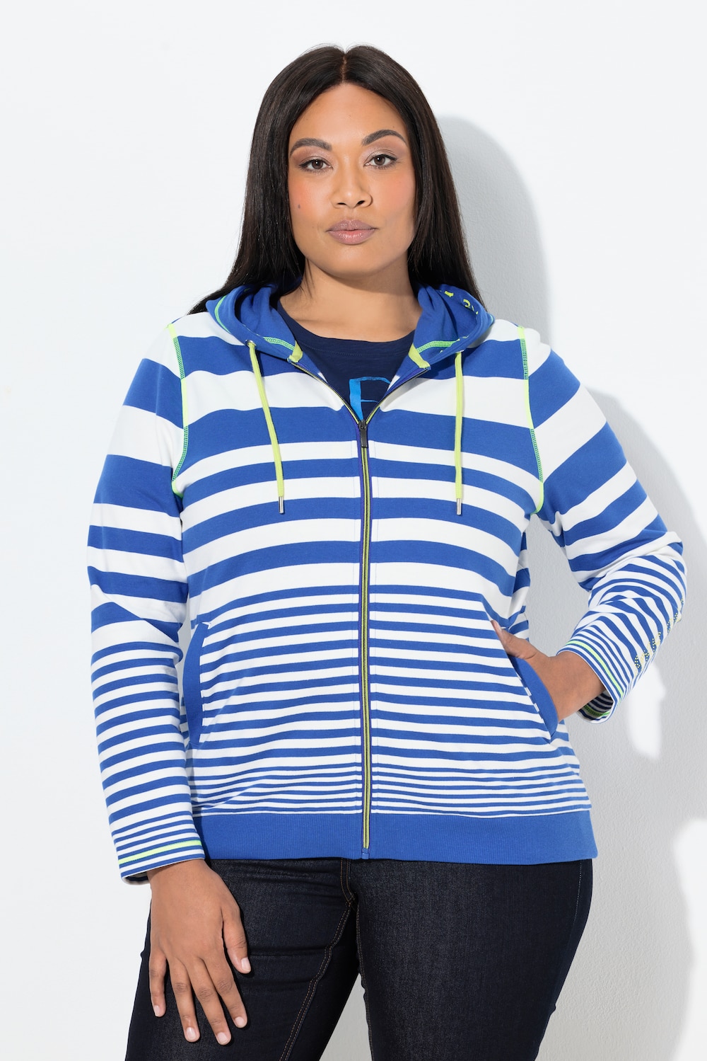 Große Größen Hoodie-Jacke, Damen, blau, Größe: 62/64, Baumwolle/Polyester, Ulla Popken von Ulla Popken