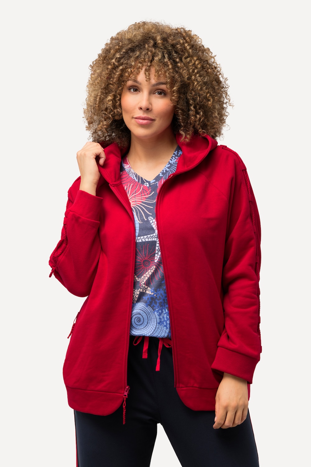 Große Größen Hoodie-Jacke, Damen, rot, Größe: 50/52, Baumwolle/Polyester, Ulla Popken von Ulla Popken