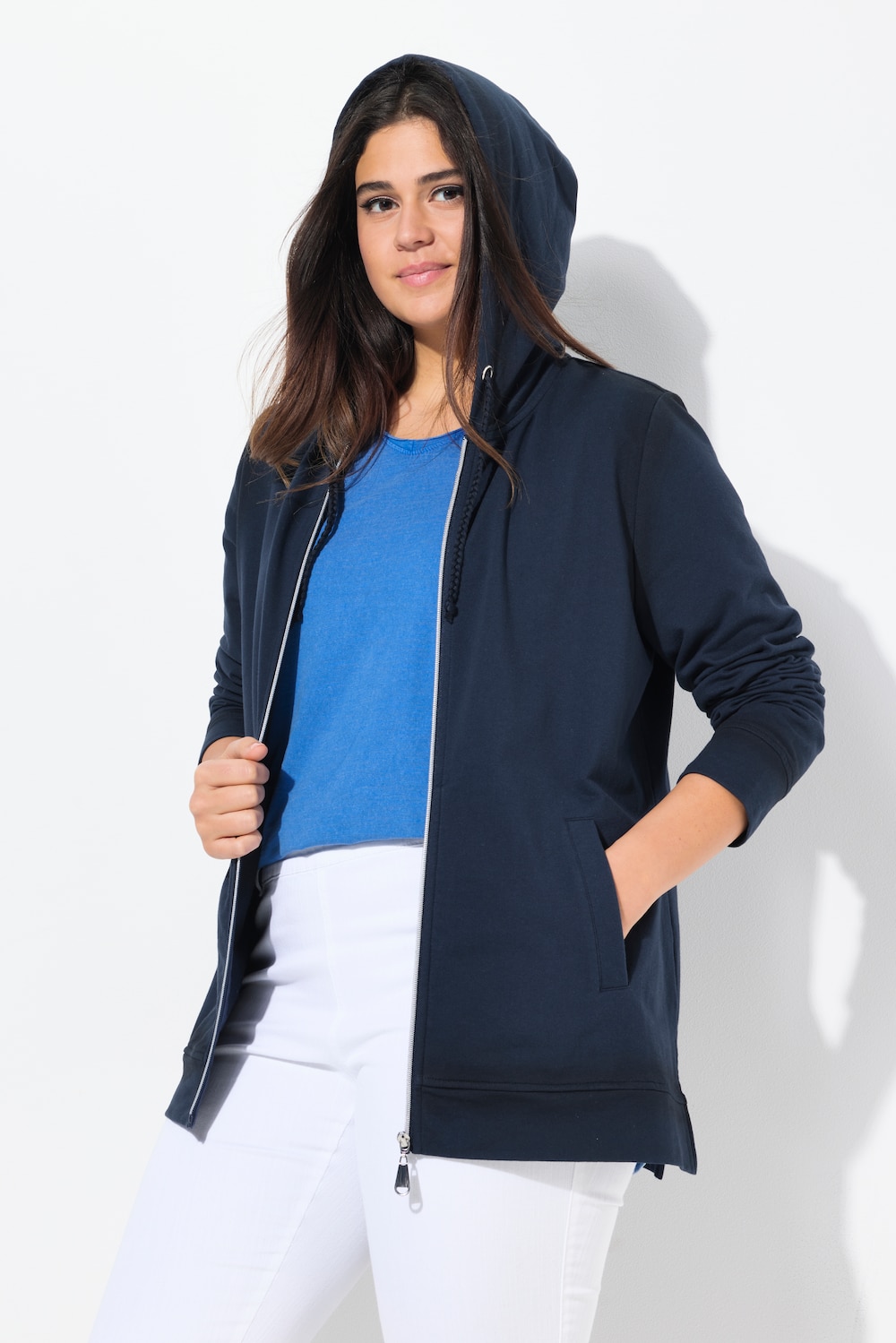 Große Größen Hoodiejacke, Damen, blau, Größe: 54/56, Baumwolle/Polyester, Ulla Popken von Ulla Popken
