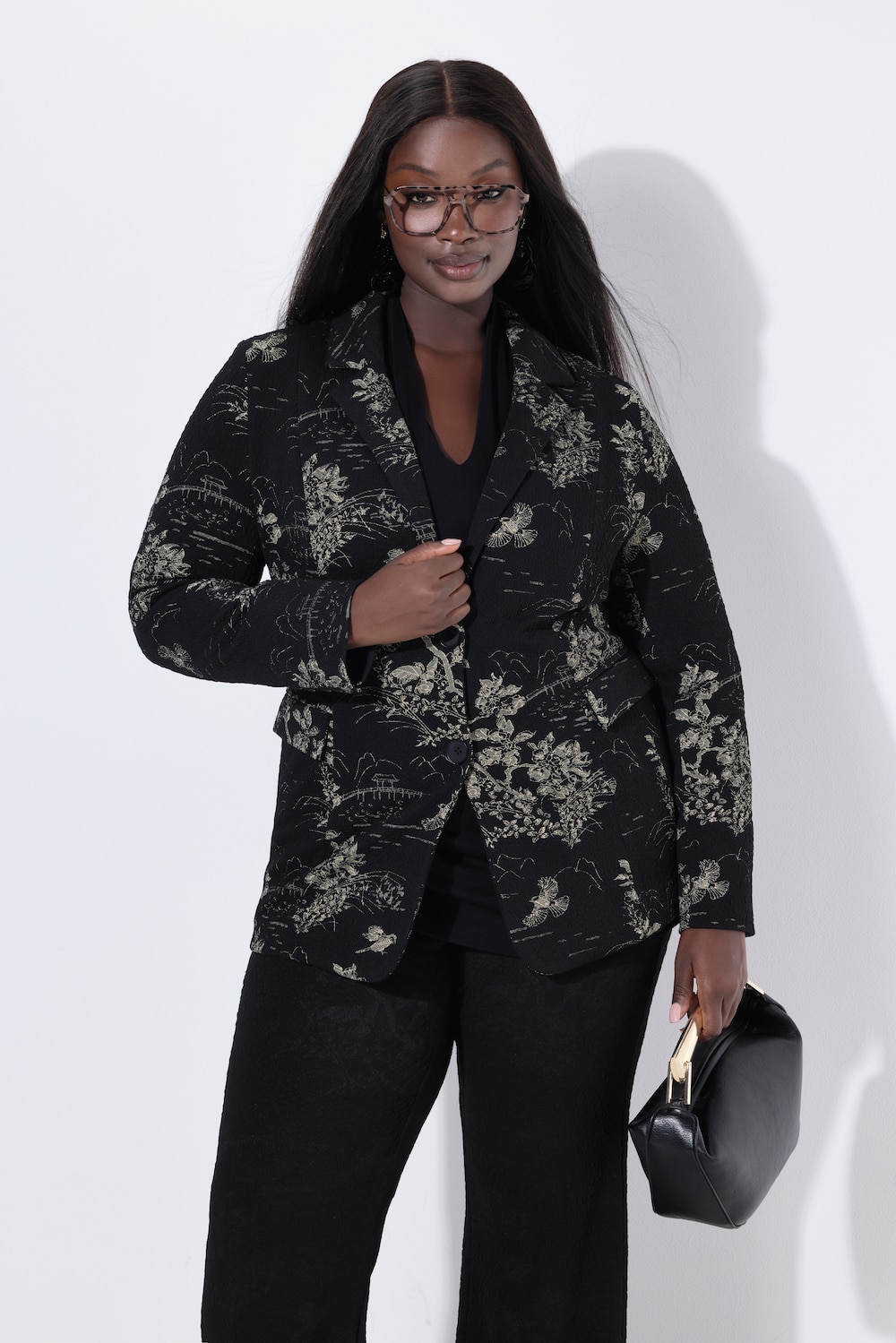 Große Größen Jacquard-Blazer, Damen, schwarz, Größe: 48, Polyester/Viskose, Ulla Popken Große Größen Jacquard-Blazer, Damen, schwarz, Größe: 48, Polyester/Viskose, Ulla Popken von Ulla Popken