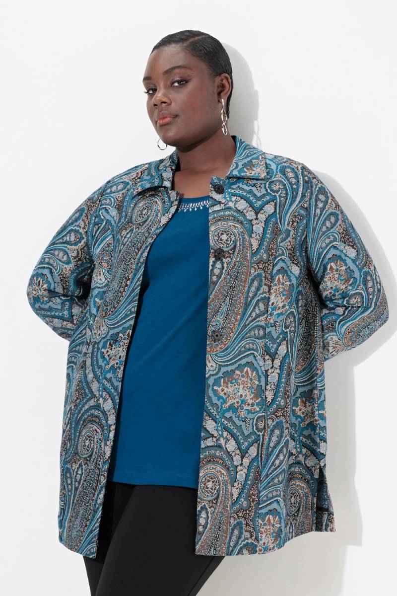 Große Größen Jacquard-Jacke, Damen, türkis, Größe: 48, Viskose/Polyester, Ulla Popken von Ulla Popken