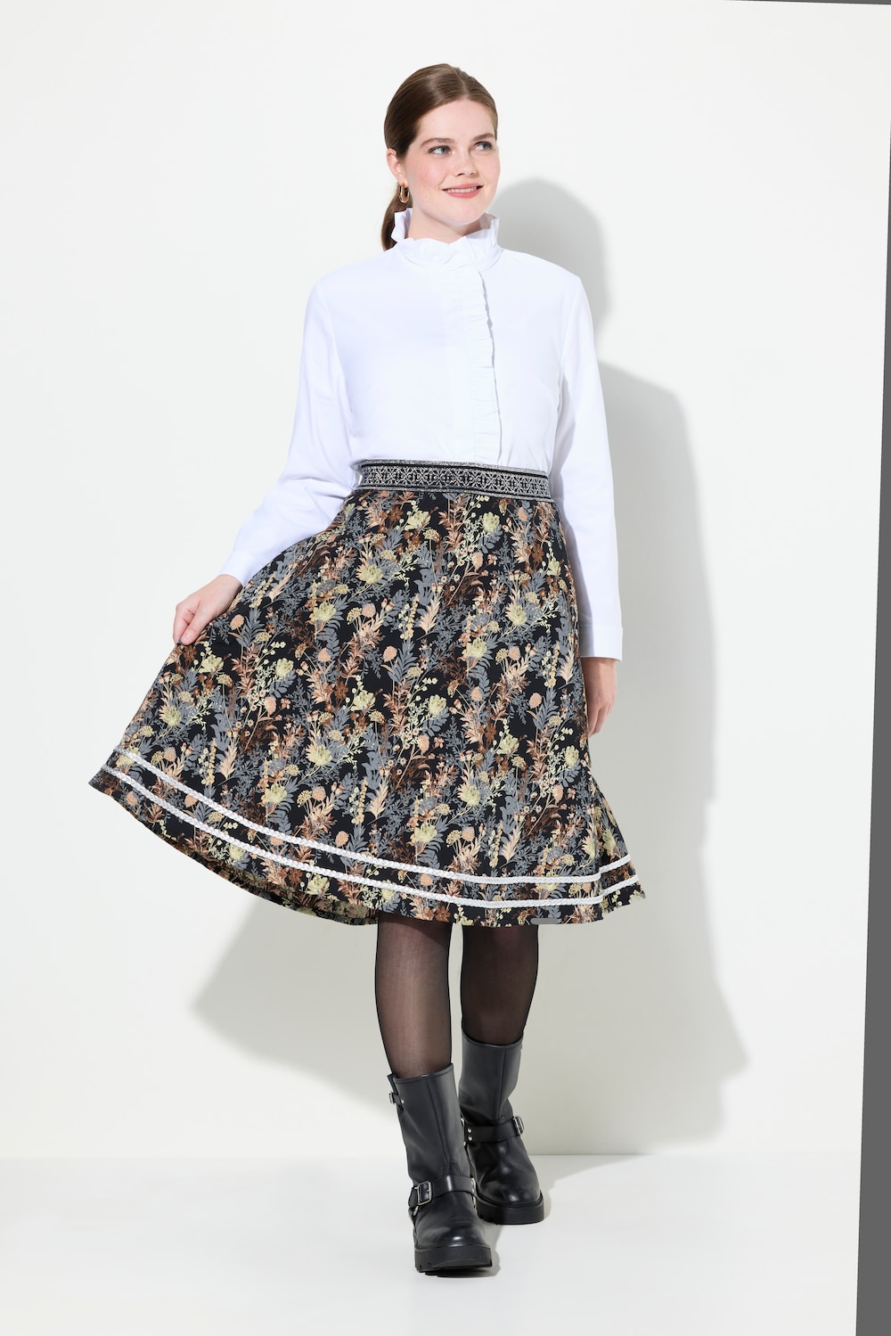 Große Größen Jacquard-Midirock, Damen, schwarz, Größe: 48, Polyester/Viskose, Ulla Popken Große Größen Jacquard-Midirock, Damen, schwarz, Größe: 48, Polyester/Viskose, Ulla Popken von Ulla Popken