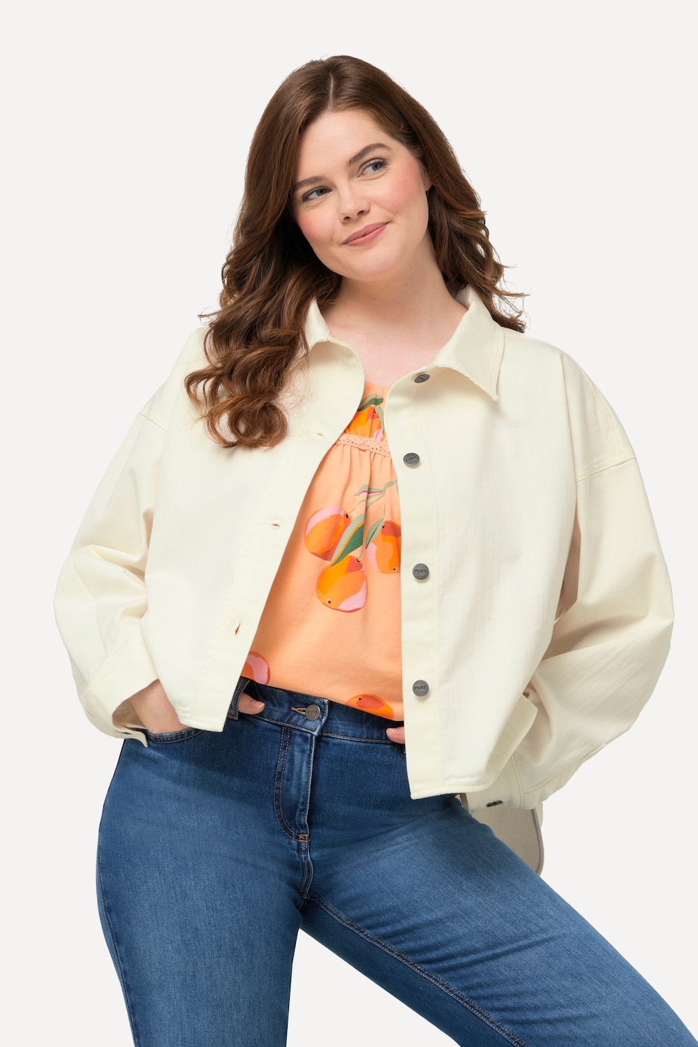 Große Größen Jeans-Shirtjacke, Damen, beige, Größe: 42/44, Baumwolle, Ulla Popken von Ulla Popken