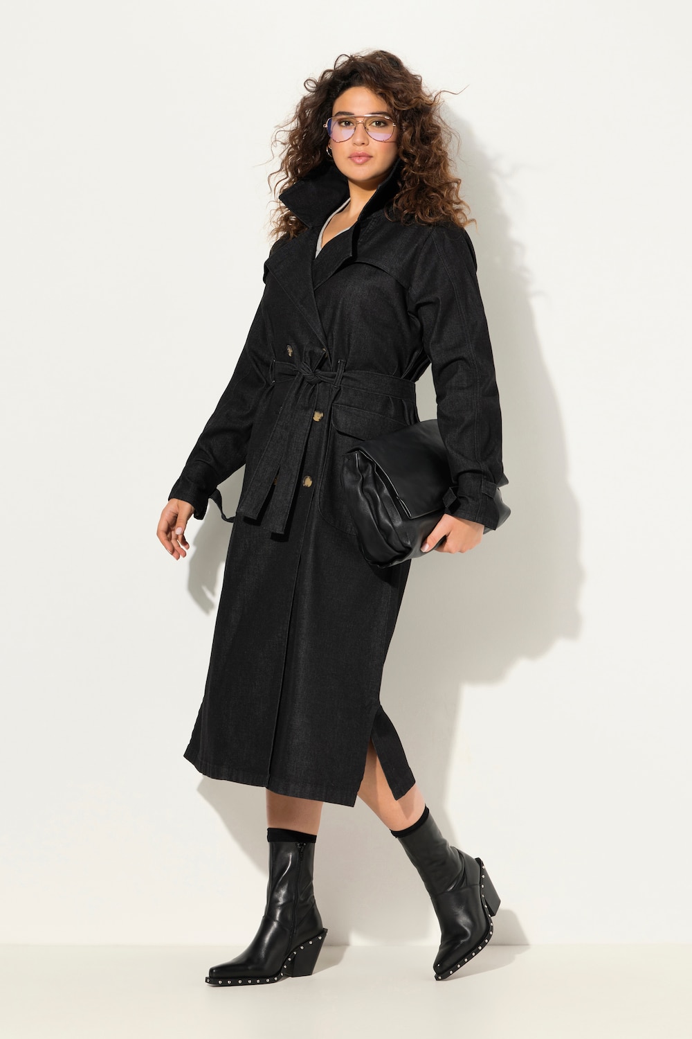 Große Größen Jeans-Trenchcoat, Damen, schwarz, Größe: 54/56, Baumwolle/Viskose, Ulla Popken von Ulla Popken