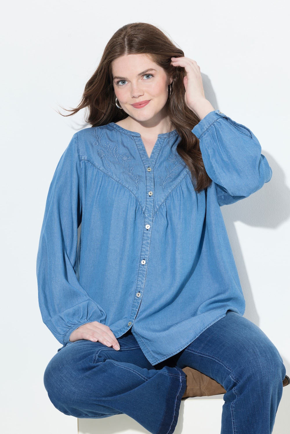 Große Größen Jeansbluse, Damen, blau, Größe: 58/60, Synthetische Fasern, Ulla Popken von Ulla Popken