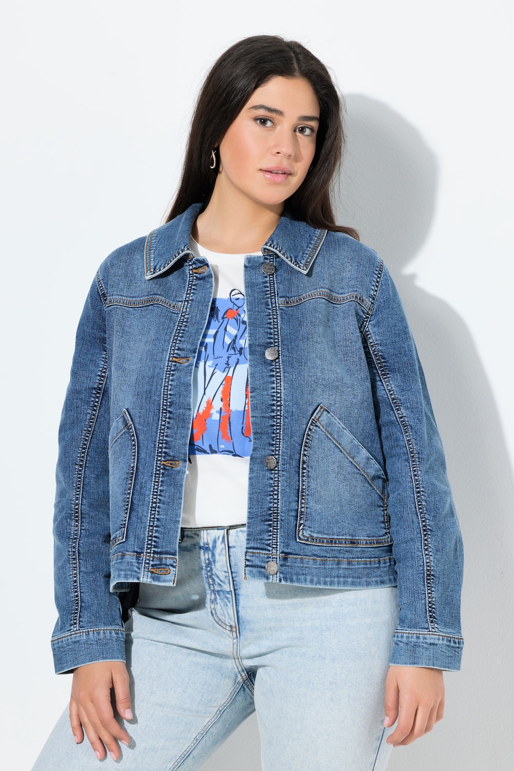 Große Größen Jeansjacke, Damen, blau, Größe: 42/44, Baumwolle, Ulla Popken von Ulla Popken