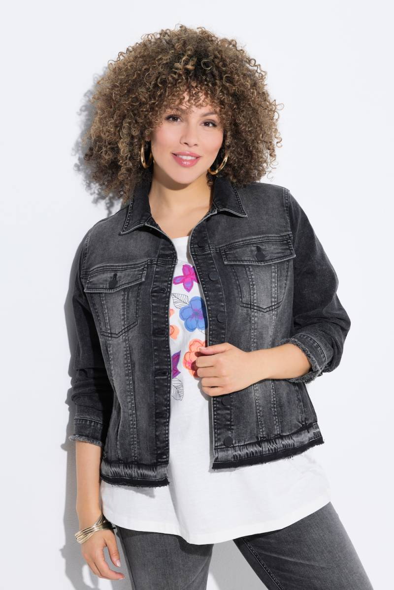 Große Größen Jeansjacke, Damen, schwarz, Größe: 42/44, Baumwolle/Synthetische Fasern/Viskose, Ulla Popken Große Größen Jeansjacke, Damen, schwarz, Größe: 42/44, Baumwolle/Synthetische Fasern/Viskose, Ulla Popken von Ulla Popken