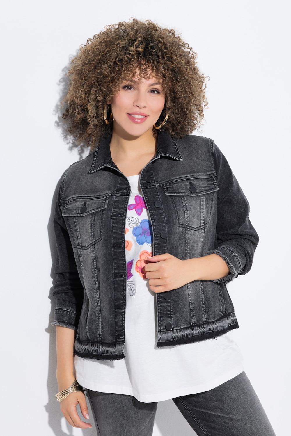 Große Größen Jeansjacke, Damen, schwarz, Größe: 54/56, Baumwolle/Synthetische Fasern/Viskose, Ulla Popken von Ulla Popken