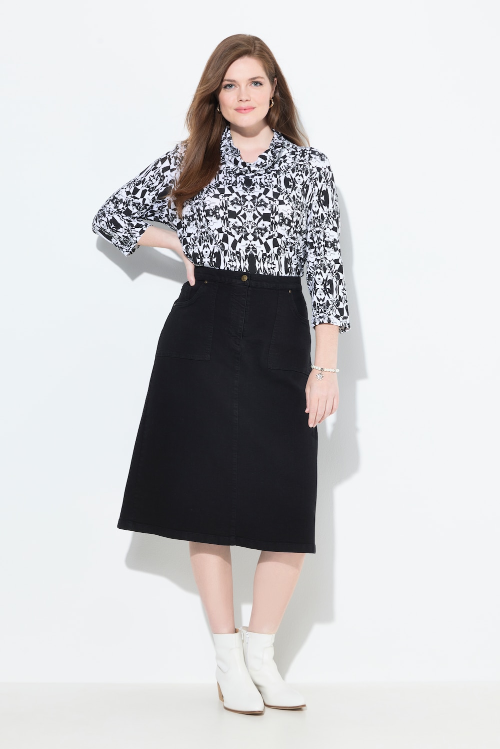 Große Größen Jeansrock, Damen, schwarz, Größe: 54/56, Viskose/Baumwolle/Polyester, Ulla Popken von Ulla Popken
