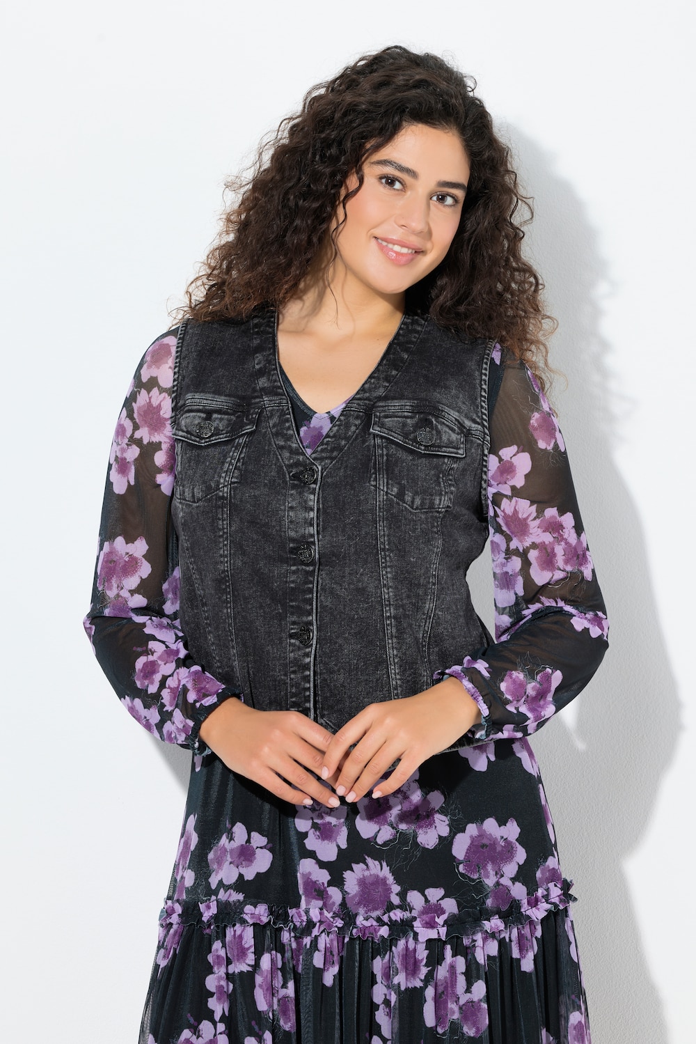 Große Größen Jeansweste, Damen, schwarz, Größe: 50/52, Baumwolle, Ulla Popken von Ulla Popken